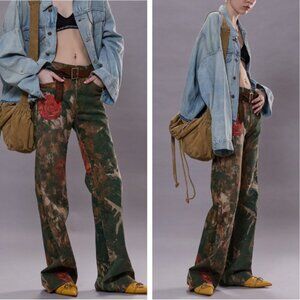 NWT R13 Jane Jeans - Printed Camo Rose Floral Print Flared